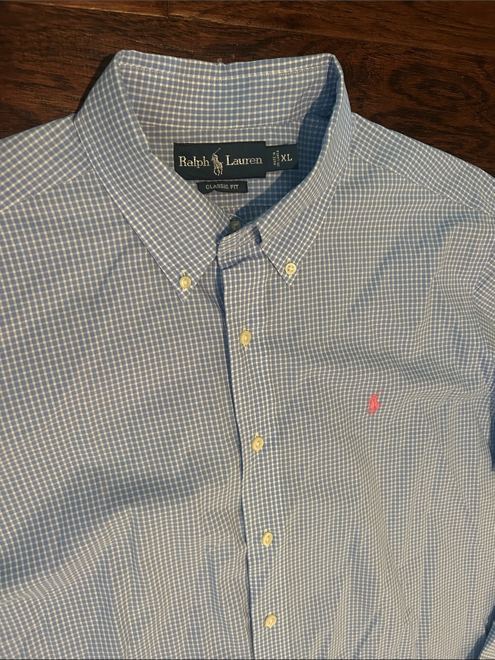 Polo by Ralph Lauren Classic Fit Light Blue Micro-Check Button-Down Dress Shirt